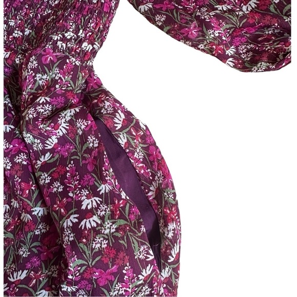 Draper James RSVP NWT XXL Purple Floral Smocked Chiffon Dress L/S Metallic - Picture 8 of 12